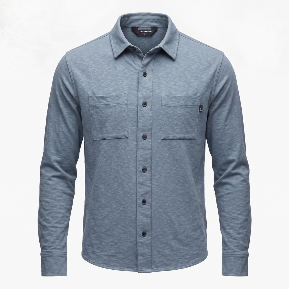 American Giant Button Down Shirt Mens M Blue Long Sleeve Cotton Slub Utility